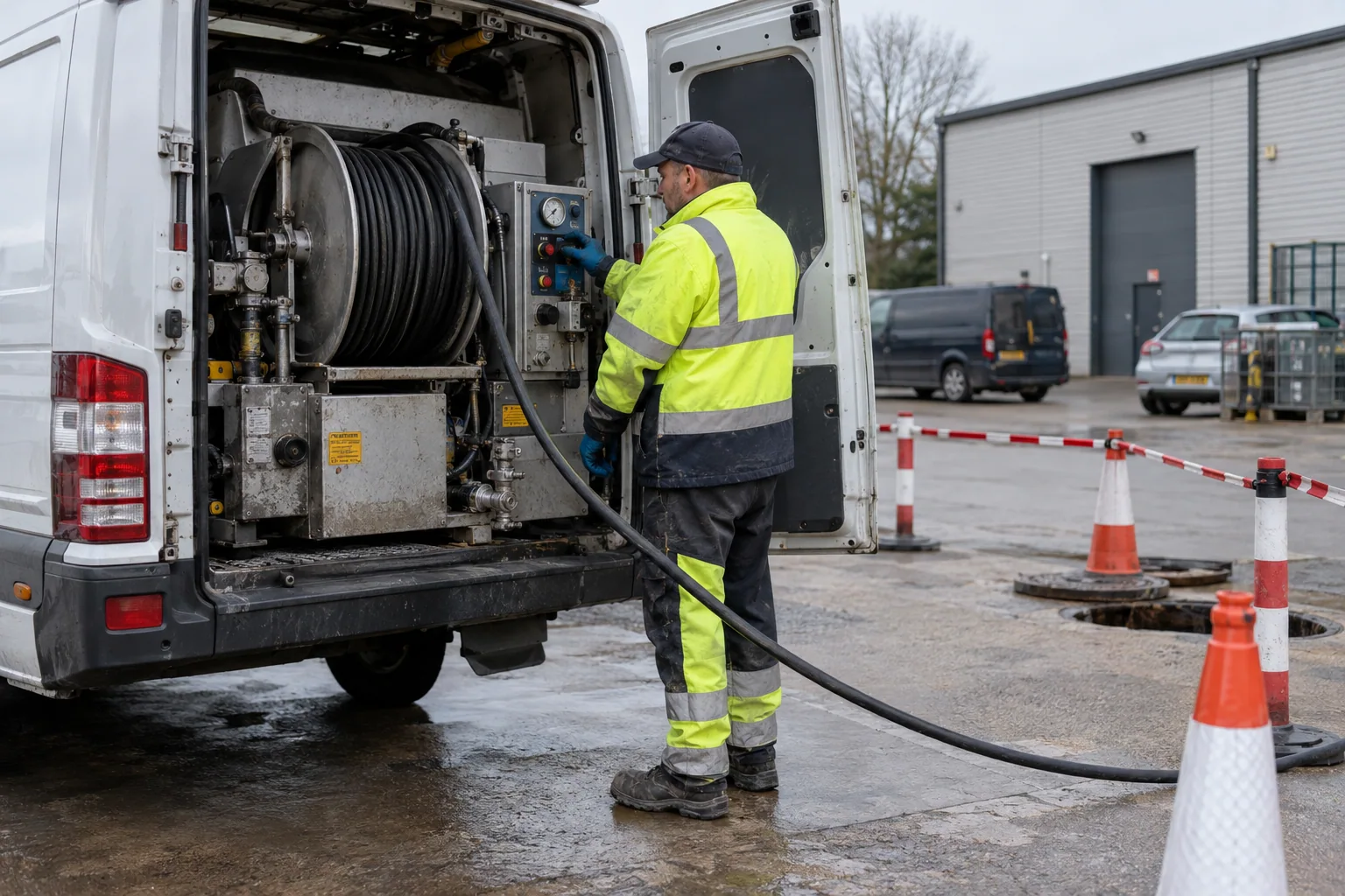Prace serwisowe przy instalacji kanalizacyjnej — wizualizacja AI